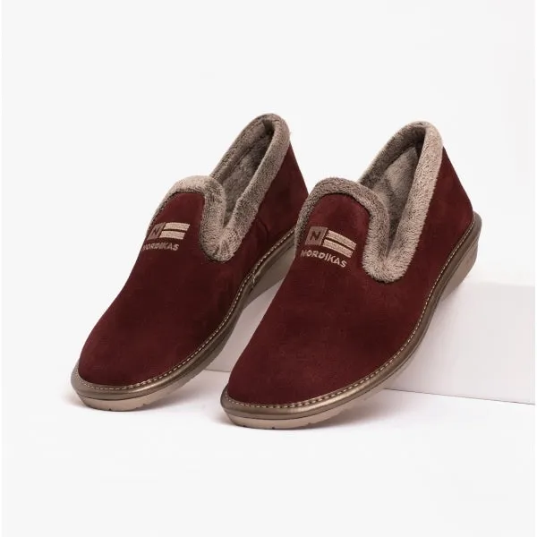 Nordikas 305 (AFELPADO) Womens Suede Full Slippers Bordeaux