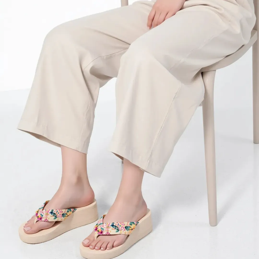 OCW Women Sandals Comfort Silk Thick Sole Floral Summer Outdoor Wedges Flip Flop