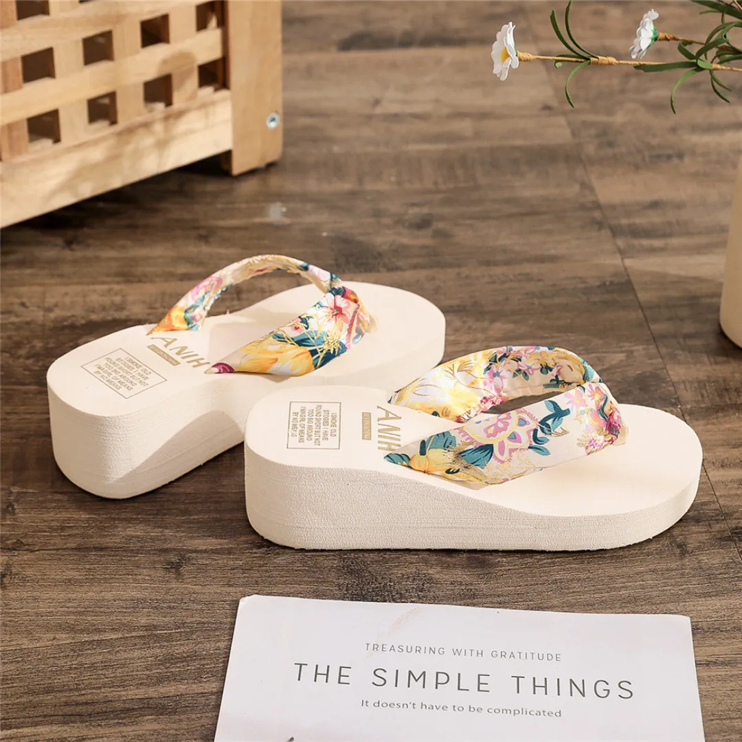 OCW Women Sandals Comfort Silk Thick Sole Floral Summer Outdoor Wedges Flip Flop