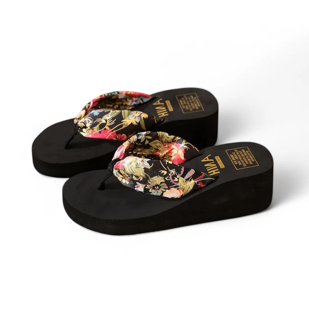 OCW Women Sandals Comfort Silk Thick Sole Floral Summer Outdoor Wedges Flip Flop
