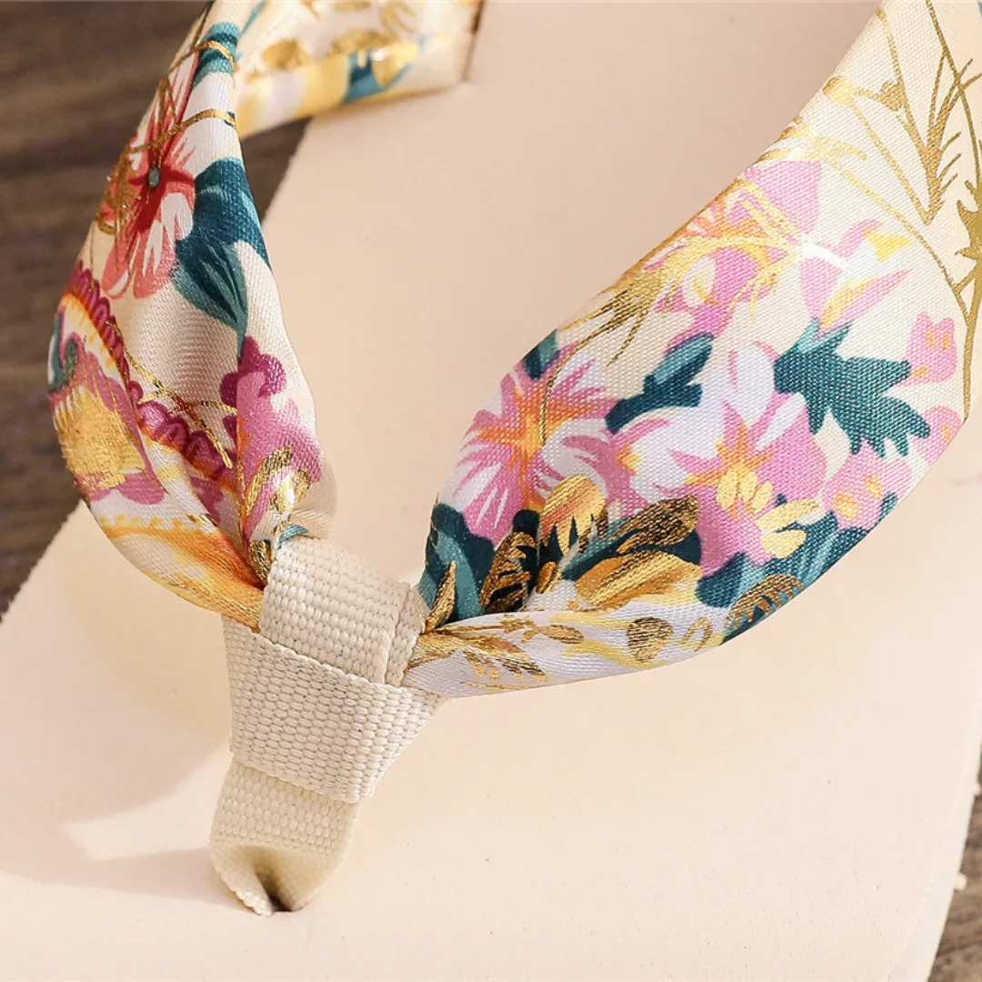 OCW Women Sandals Comfort Silk Thick Sole Floral Summer Outdoor Wedges Flip Flop