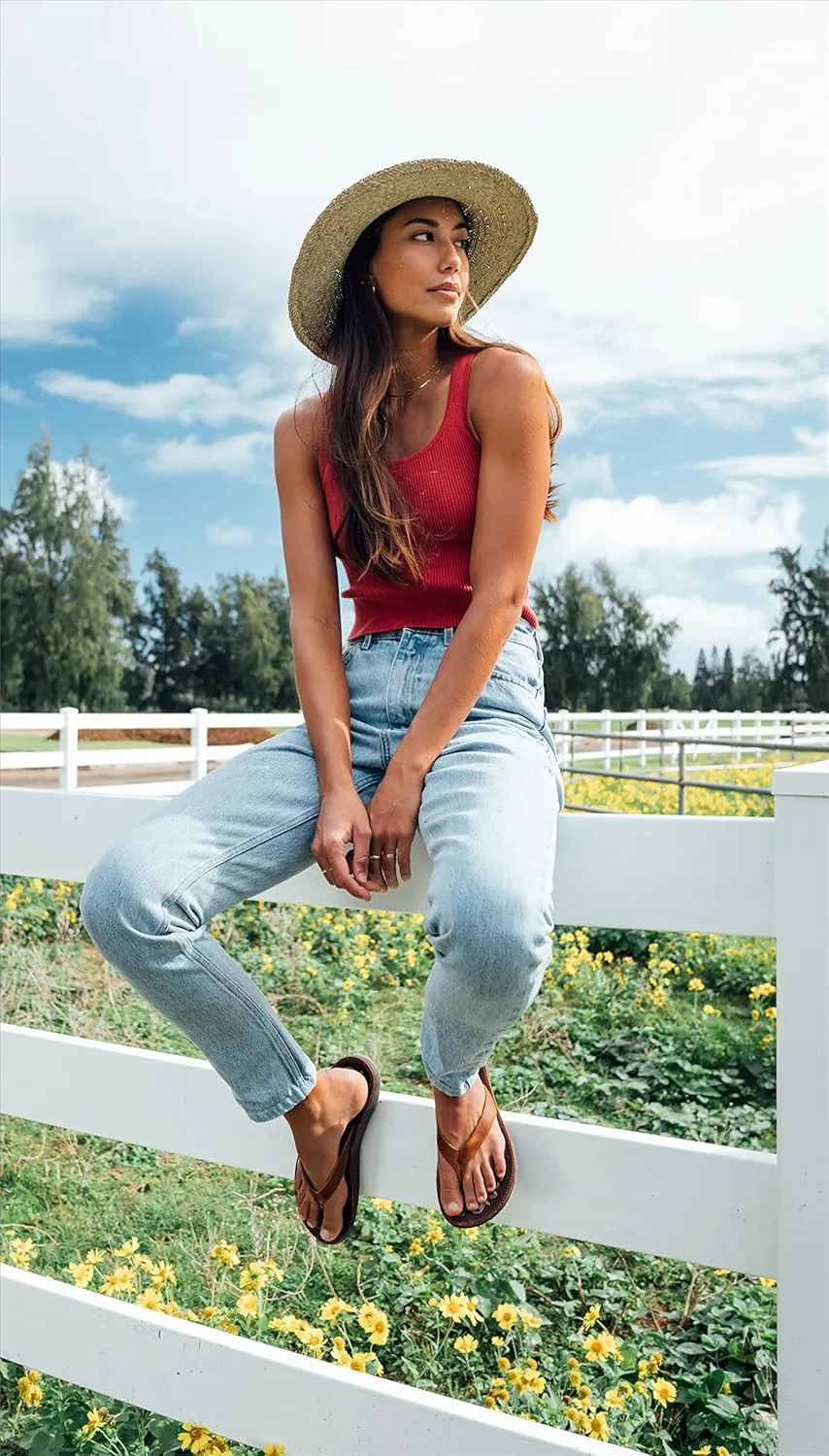 OLUKAI Paniolo Women's Premium Leather Sandals, Versatile & Unique Flip-Flop Slides, All-Day Comfort & Style