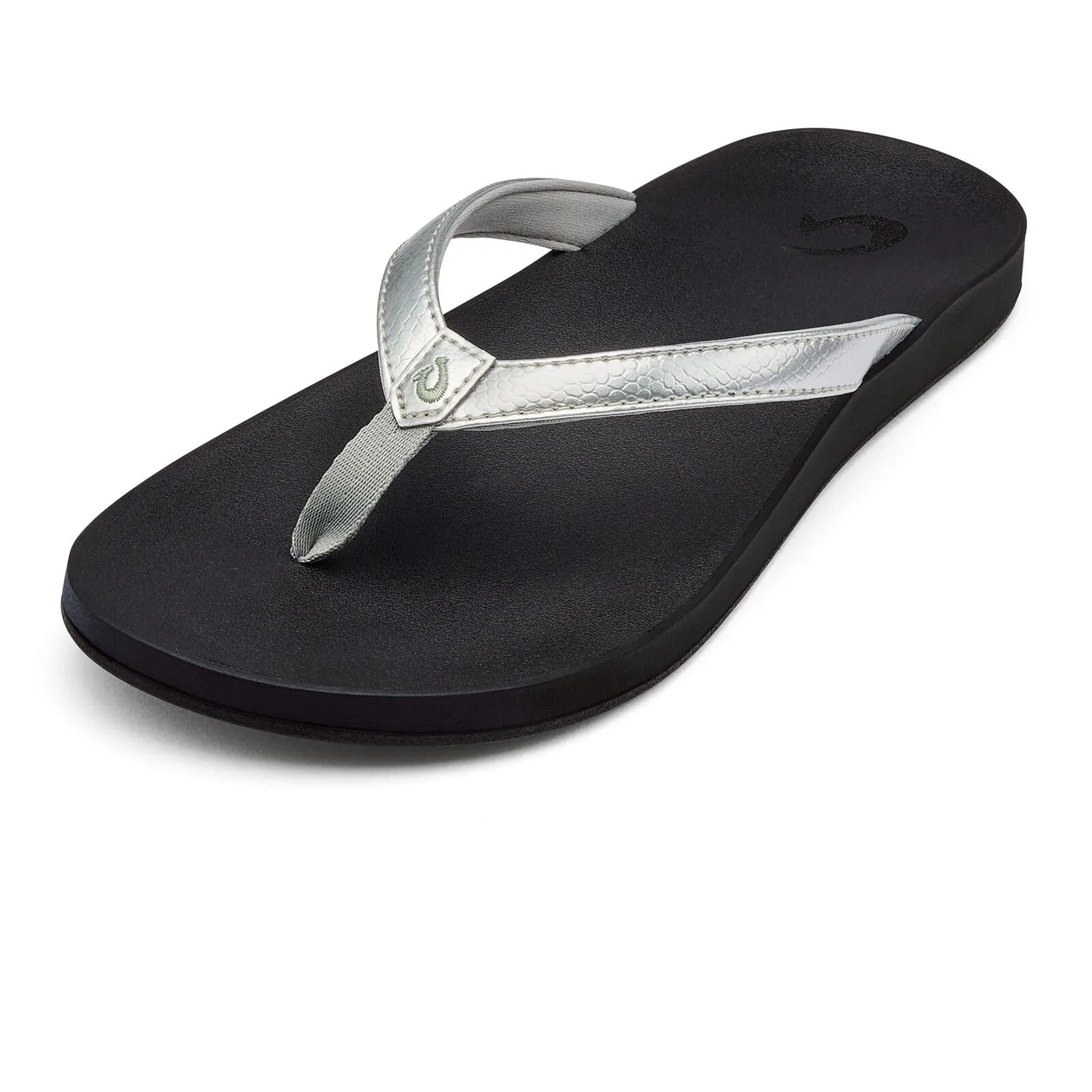 OLUKAI Puawe Women's Beach Sandal, Water-Friendly Flip-Flop Slides, All-Day Wear & Ultra-Soft Comfort Fit, Silver/Black, 11