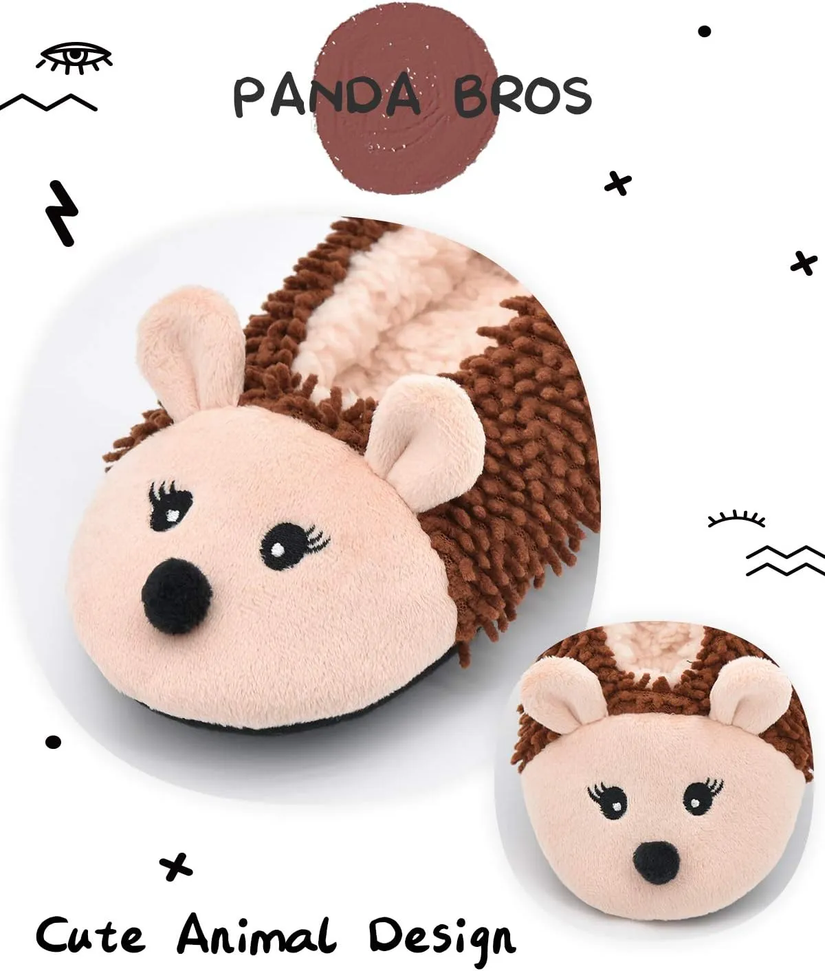 Panda Bros Kid's Animal Slipper Socks, Cartoon Cozy Fleece Indoor Slipper, Fluzzy Warm bedroom Shoes