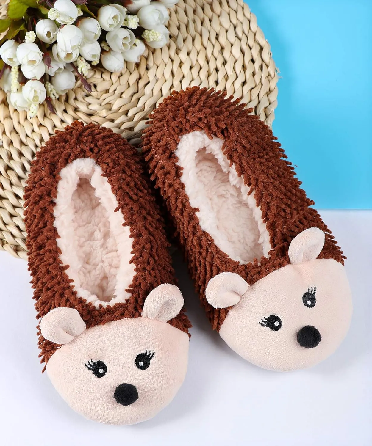 Panda Bros Kid's Animal Slipper Socks, Cartoon Cozy Fleece Indoor Slipper, Fluzzy Warm bedroom Shoes
