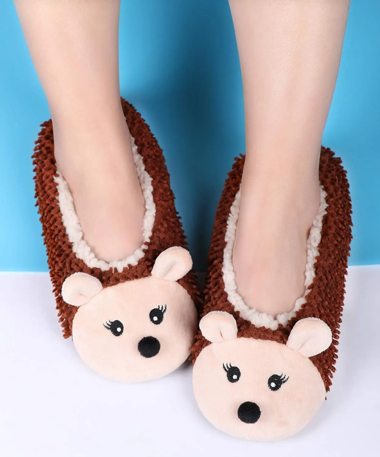 Panda Bros Kid's Animal Slipper Socks, Cartoon Cozy Fleece Indoor Slipper, Fluzzy Warm bedroom Shoes