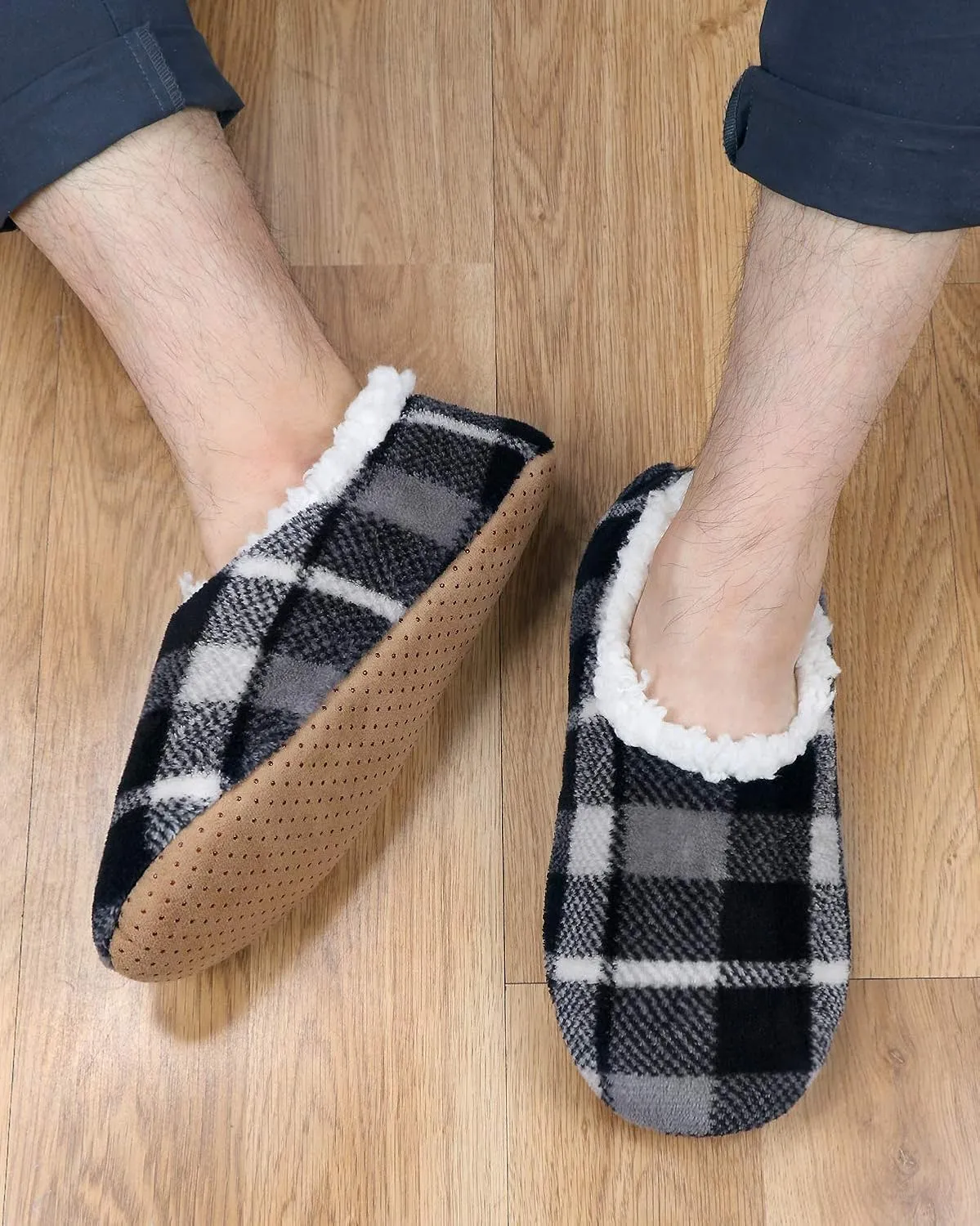Panda Bros Mens Slipper Socks Low Cut Super Soft Warm Home Sock with Non-Slip Indoor Slipper Shoes Socks