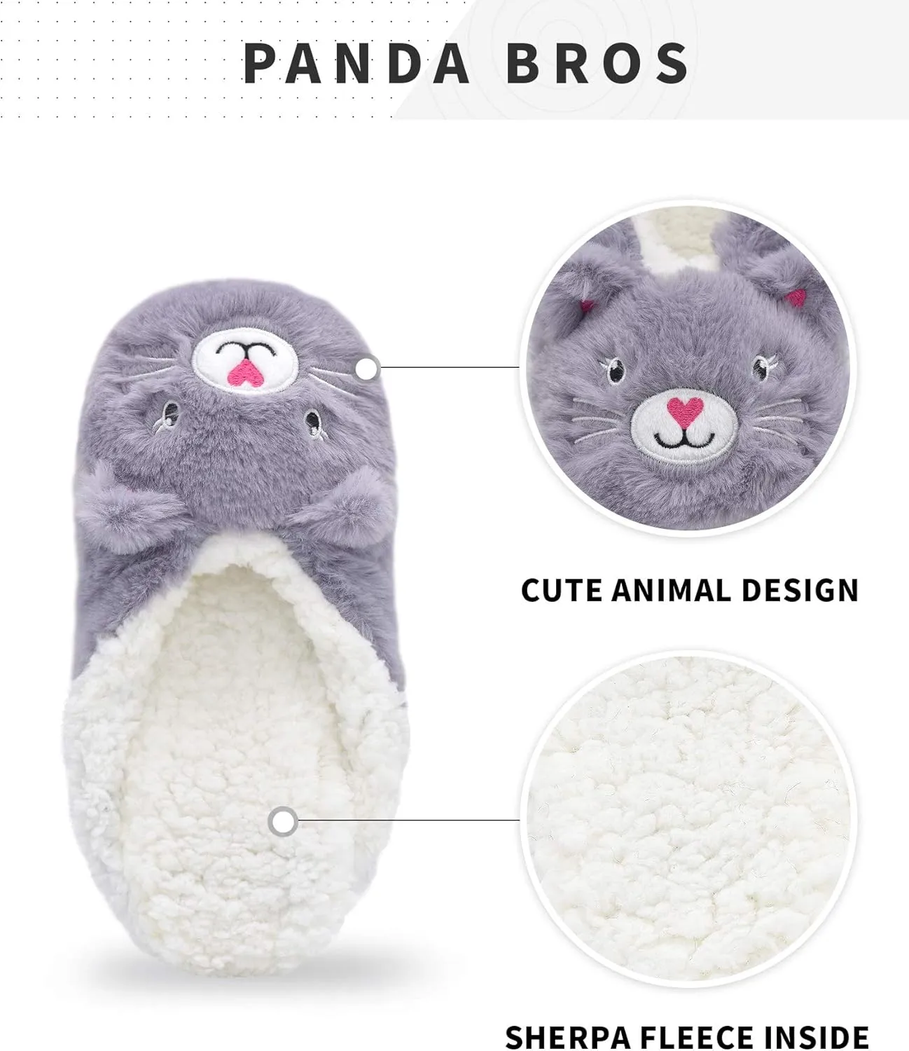 Panda Bros Slipper Socks With Non-Slip Grippers, Cute Fuzzy Warm Cat Animal House Slippers