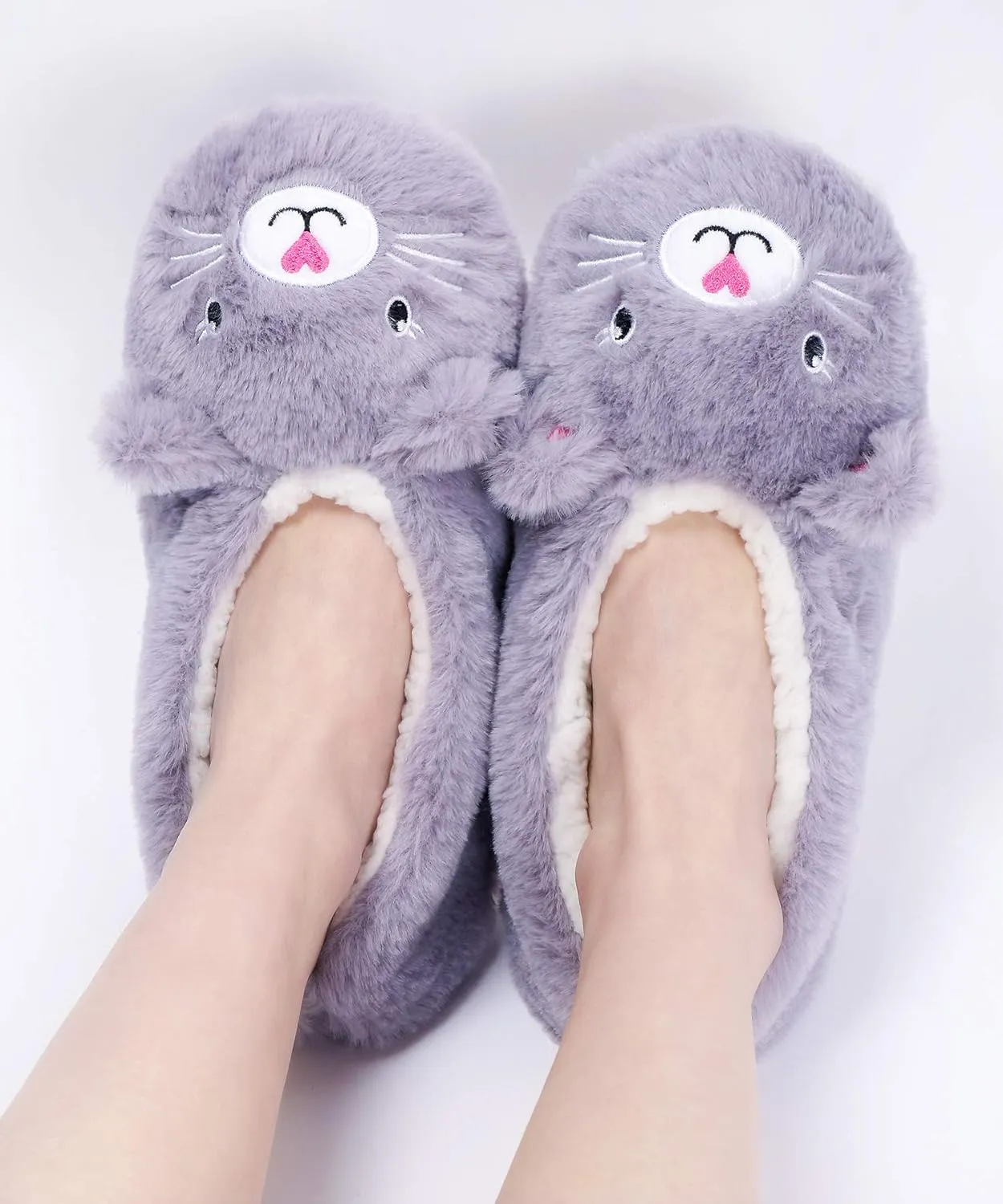 Panda Bros Slipper Socks With Non-Slip Grippers, Cute Fuzzy Warm Cat Animal House Slippers