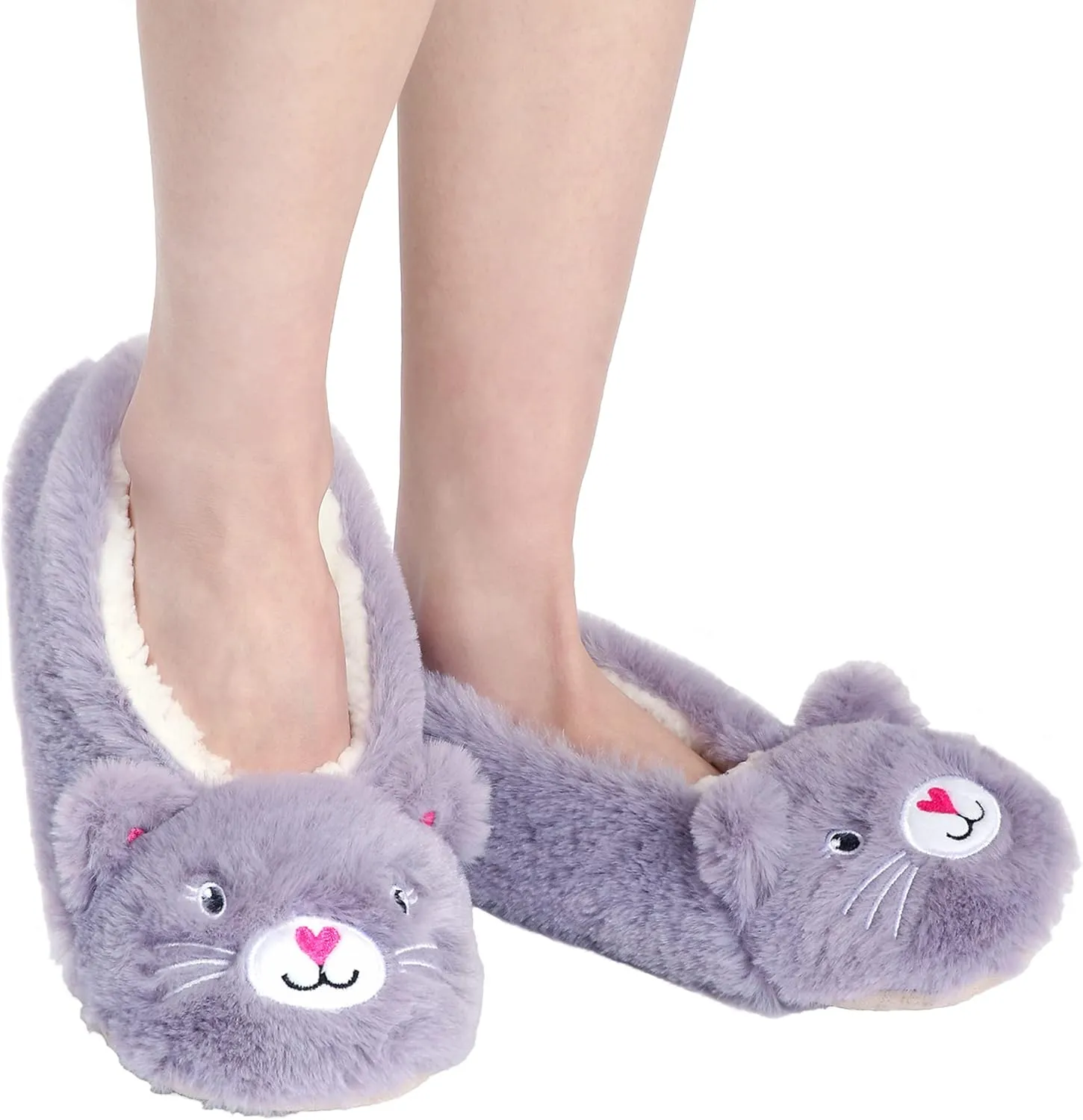 Panda Bros Slipper Socks With Non-Slip Grippers, Cute Fuzzy Warm Cat Animal House Slippers