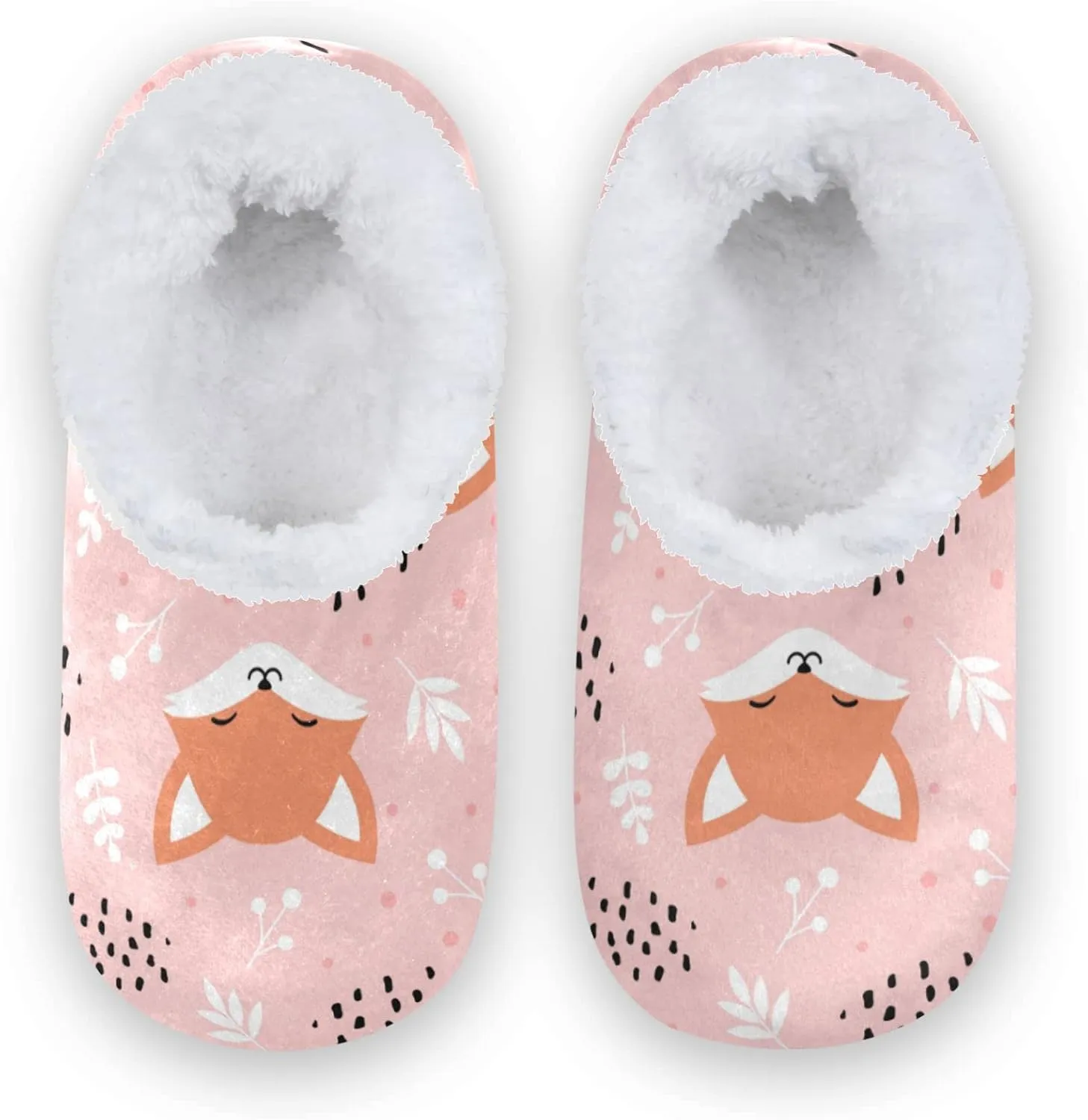 Pink Fox Head Slippers for Kids Animals Home House Fuzzy Slippers Indoor Soft Plush Fleece Non Slip Casual Shoes for Boys Girls, XS