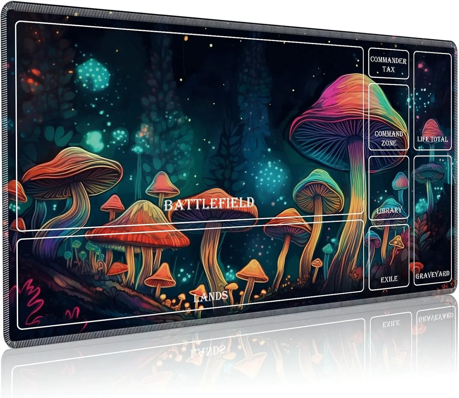 Playmat for MTG with Magic Zones, 24 x 14 inches Game Play Mat for MTG TCG, Trading Card Game Play Mat Desk Mats with Stitched Edges Non-Slip Base, Colorful Mushrooms