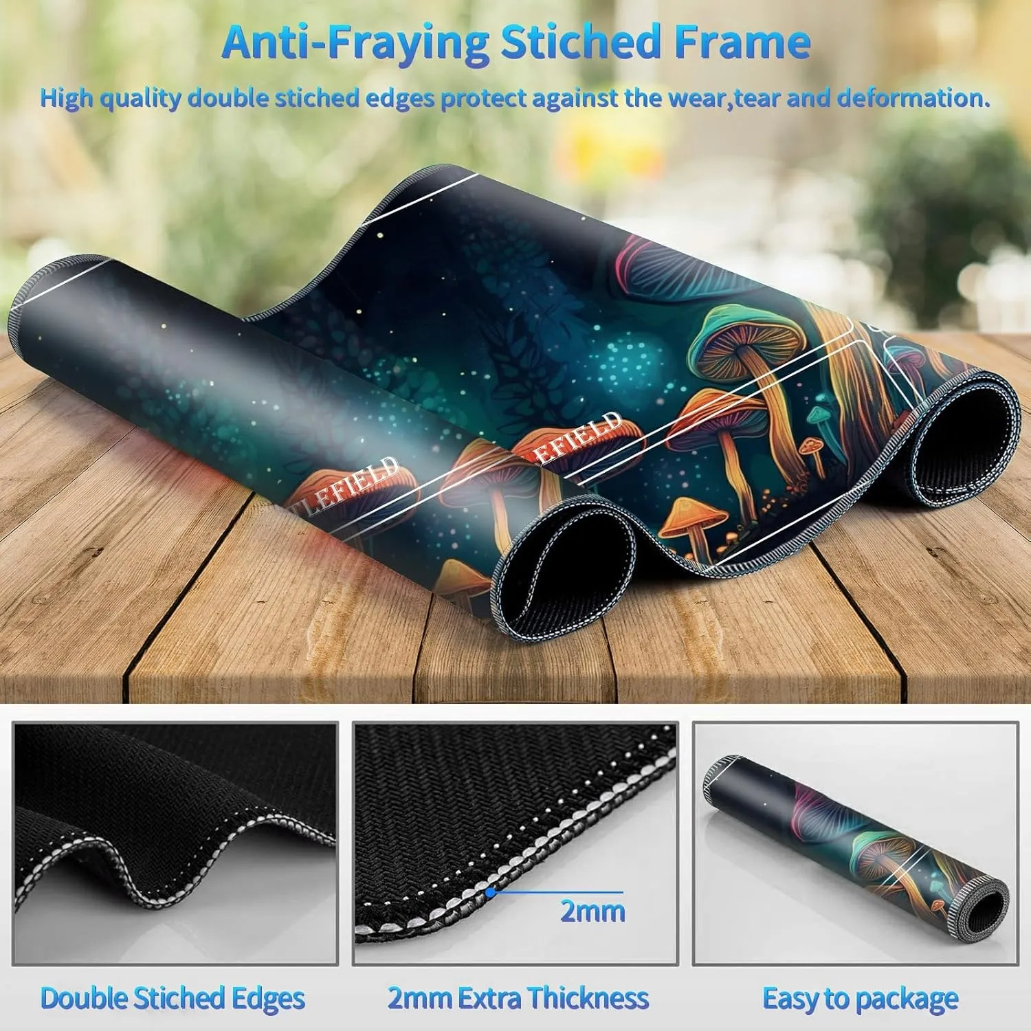 Playmat for MTG with Magic Zones, 24 x 14 inches Game Play Mat for MTG TCG, Trading Card Game Play Mat Desk Mats with Stitched Edges Non-Slip Base, Colorful Mushrooms
