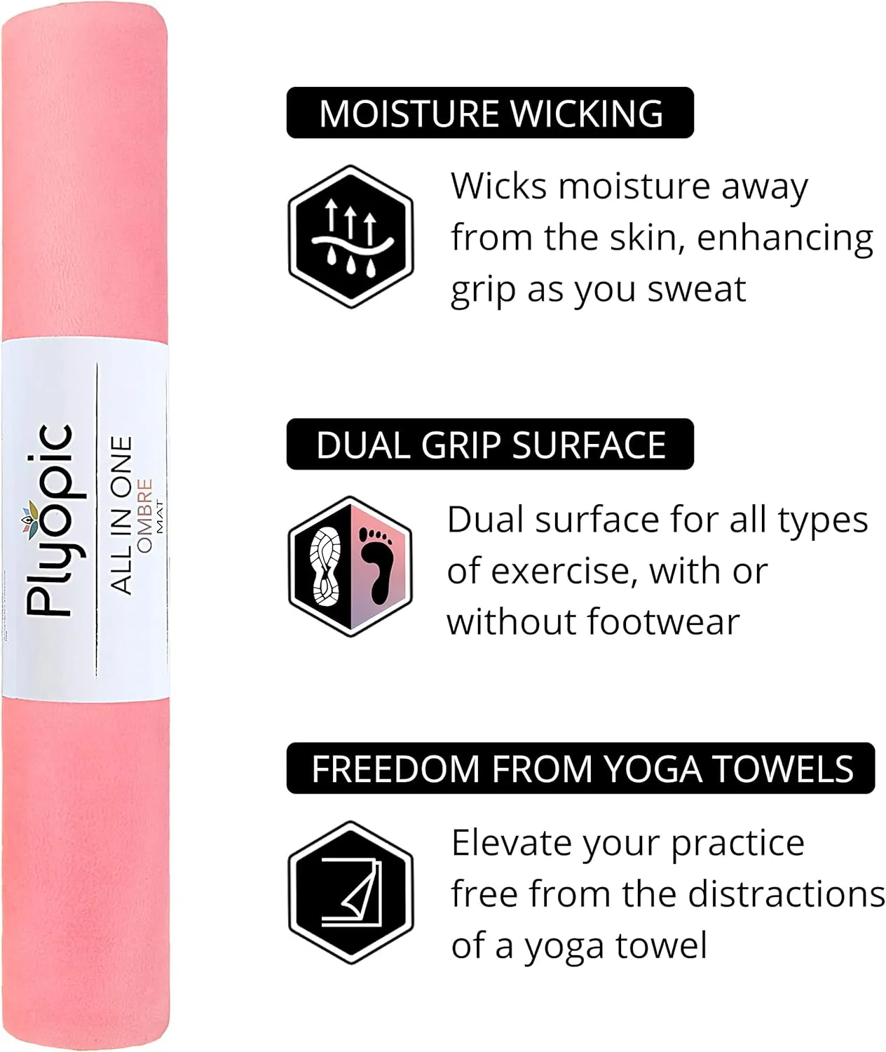 Plyopic. All In One Yoga Mat | Luxury Sweat-Grip Mat/Towel Combo | Ideal for Yoga, Hot Yoga, Bikram, Pilates, Workout & Exercise | Eco-Friendly Natural Rubber