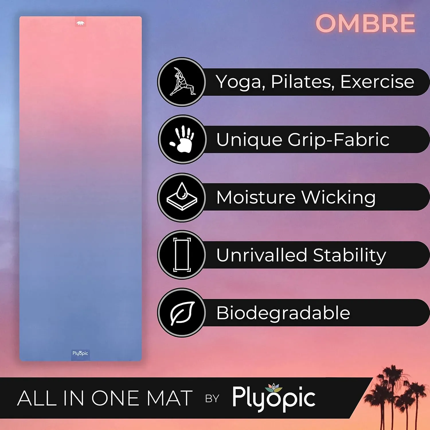 Plyopic. All In One Yoga Mat | Luxury Sweat-Grip Mat/Towel Combo | Ideal for Yoga, Hot Yoga, Bikram, Pilates, Workout & Exercise | Eco-Friendly Natural Rubber