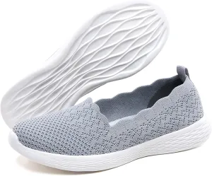 poemlady Women's Slip on Loafer Shoes - Mesh Casual Ballet Flat Nurse Walking Sneakers Knit Round Toe Memory Foam Casual Shoes