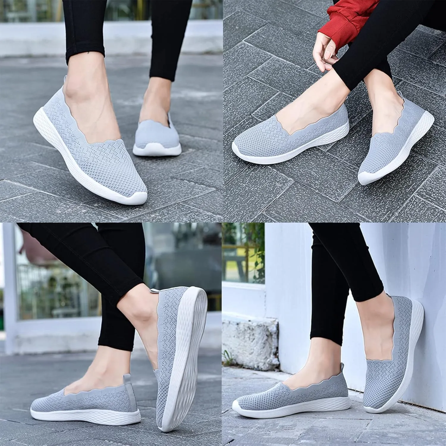 poemlady Women's Slip on Loafer Shoes - Mesh Casual Ballet Flat Nurse Walking Sneakers Knit Round Toe Memory Foam Casual Shoes
