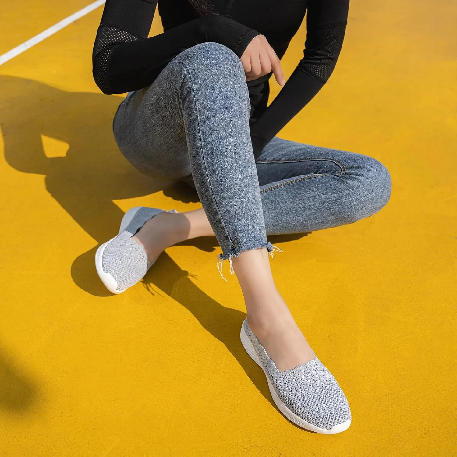 poemlady Women's Slip on Loafer Shoes - Mesh Casual Ballet Flat Nurse Walking Sneakers Knit Round Toe Memory Foam Casual Shoes