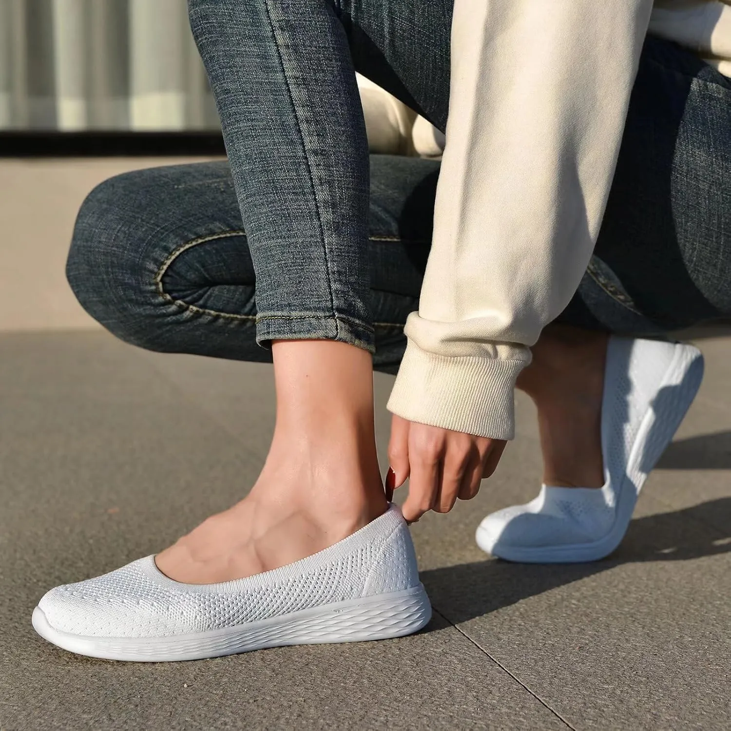 poemlady Women's Slip on Loafer Shoes - Mesh Casual Ballet Flat Nurse Walking Sneakers Round Toe Knit Casual Memory Foam Shoes