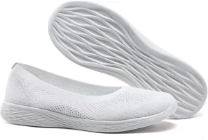 poemlady Women's Slip on Loafer Shoes - Mesh Casual Ballet Flat Nurse Walking Sneakers Round Toe Knit Casual Memory Foam Shoes
