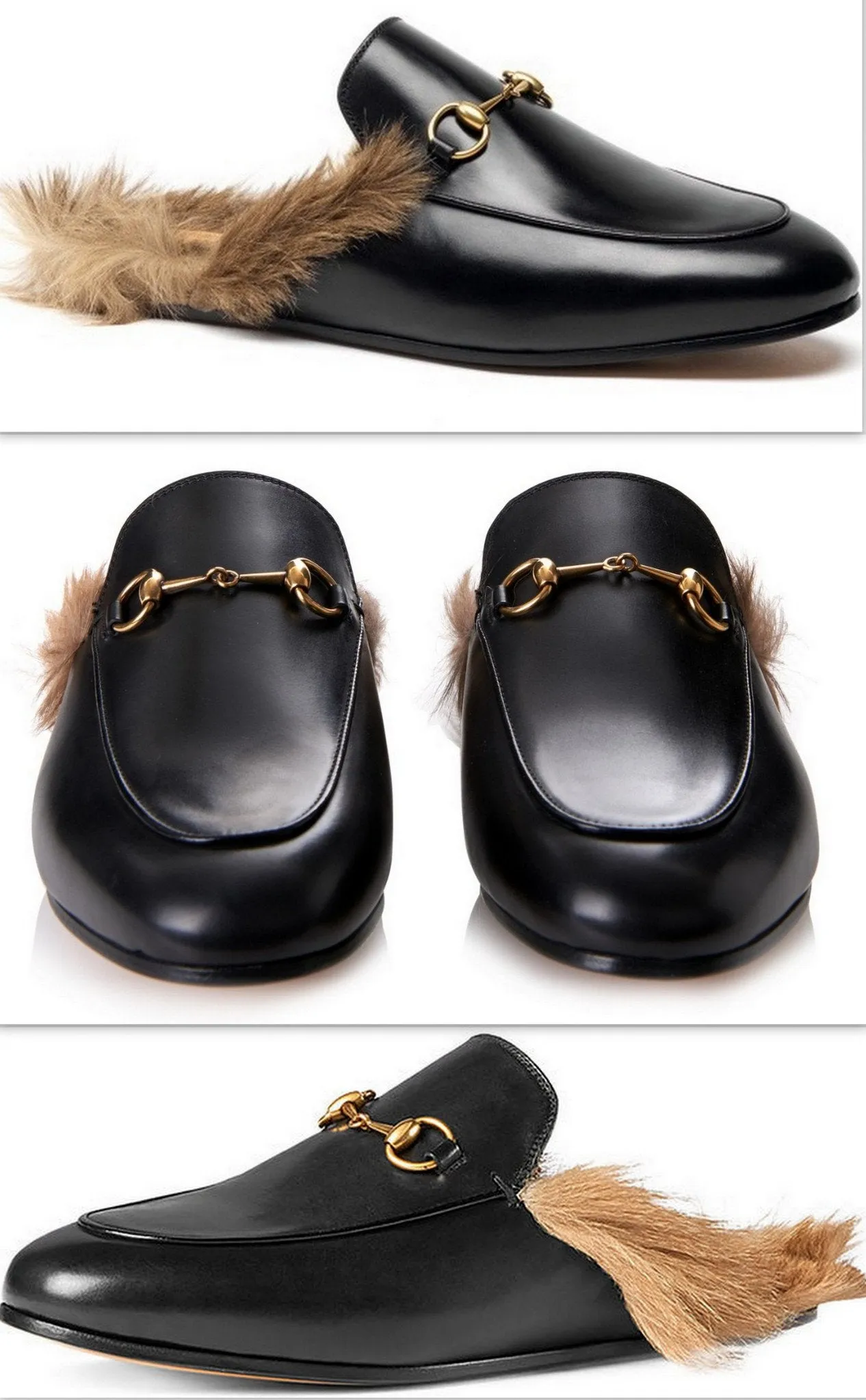 Princetown Horsebit Fur-Lined Leather Loafer-Slippers - (Pink, Red, Black)