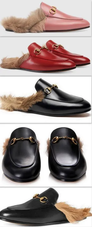 Princetown Horsebit Fur-Lined Leather Loafer-Slippers - (Pink, Red, Black)