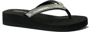 REDVOLUTION Girls' Rhinestone Sandals Platform T-Strap Jewel Sandals Beach Flip Flop