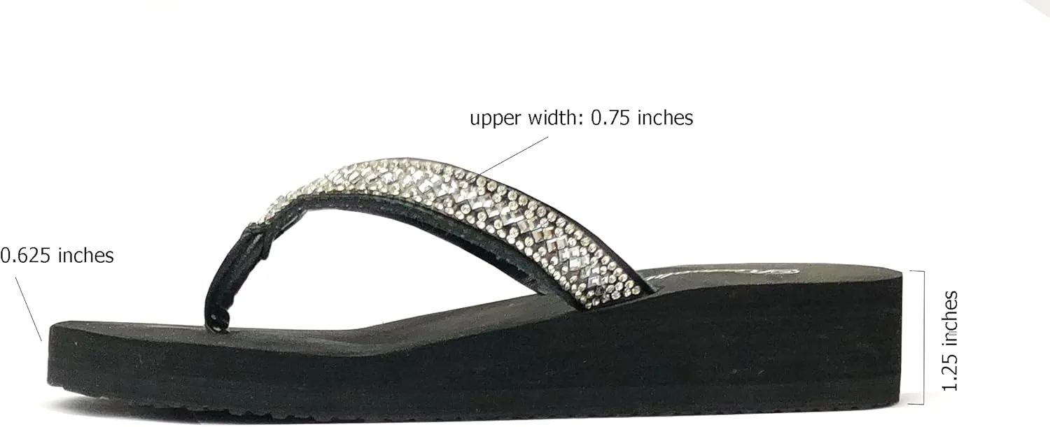 REDVOLUTION Girls' Rhinestone Sandals Platform T-Strap Jewel Sandals Beach Flip Flop