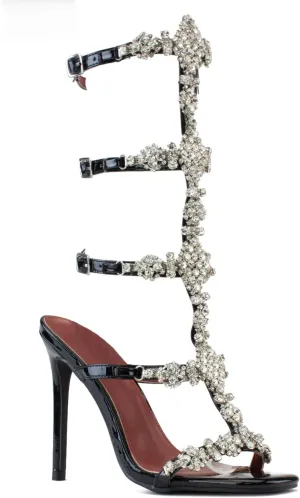 ROOM OF FASHION Women's Crystal Jeweled Strappy Gladiator Stiletto Heel Dress Sandals