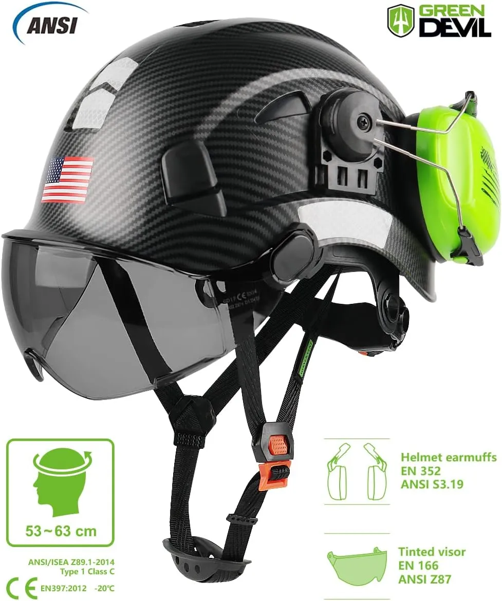 Safety Helmet Hard Hat with Visor and Ear Protection Adjustable Lightweight Vented ABS Work Helmet for Men and Women 6-Point Suspension ANSI Z89.1 Approved Ideal for Industrial & Construction
