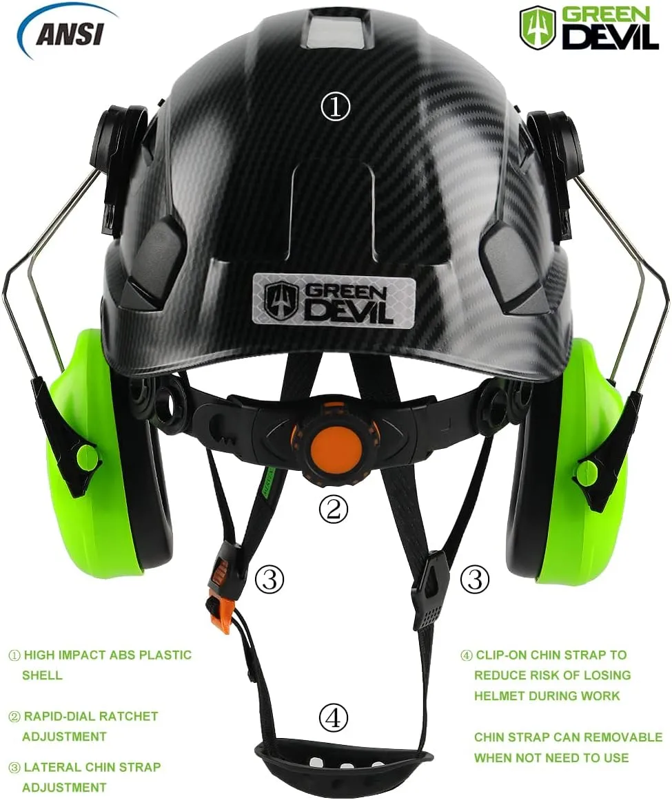 Safety Helmet Hard Hat with Visor and Ear Protection Adjustable Lightweight Vented ABS Work Helmet for Men and Women 6-Point Suspension ANSI Z89.1 Approved Ideal for Industrial & Construction