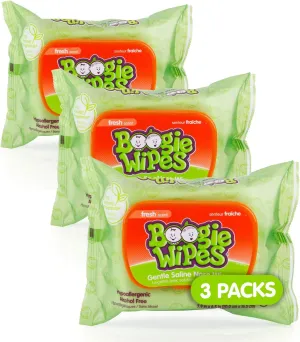 Saline Nose Wipes by Boogie, for Baby & Kids, Face, Hand & Body, FSA/HSA Eligible, Made with Vitamin E, Aloe, and Natural Saline, Fresh Scent, 90 Count (Pack of 1)