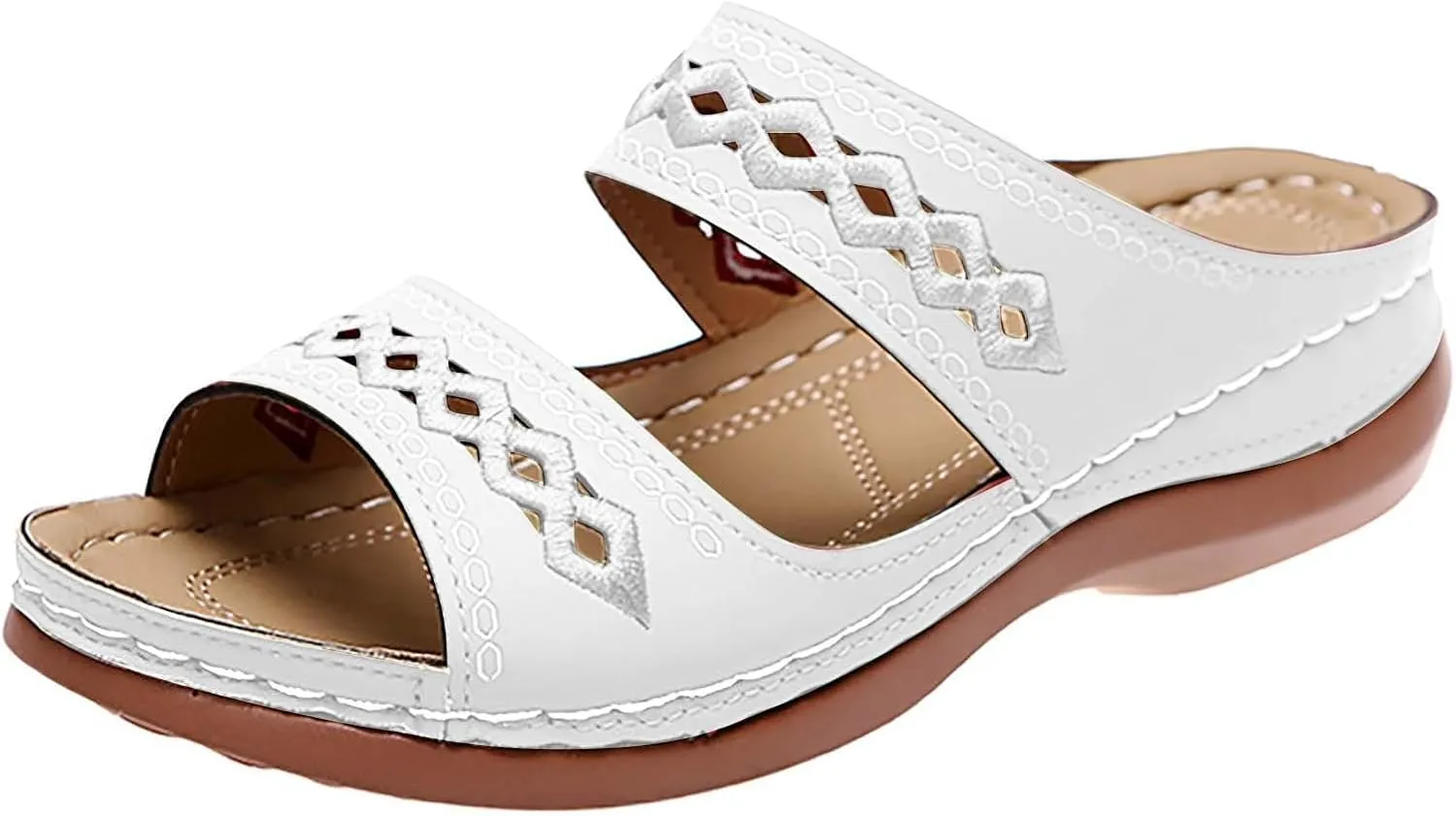 Sandals for Women 2025 Wide Width Comfortable Arch Support Orthopedic Slip On Sandals Orthotic Embroidered Slippers