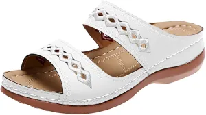 Sandals for Women 2025 Wide Width Comfortable Arch Support Orthopedic Slip On Sandals Orthotic Embroidered Slippers