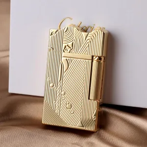 Sanji Lighter Luxury Present Box Packaging Metal Mermaid Lighters Retro Nostalgic One-Piece Pulley Refillable Kerosene Soft Flame Lighter Butane Free Birthday (Gold) (Gold-A)