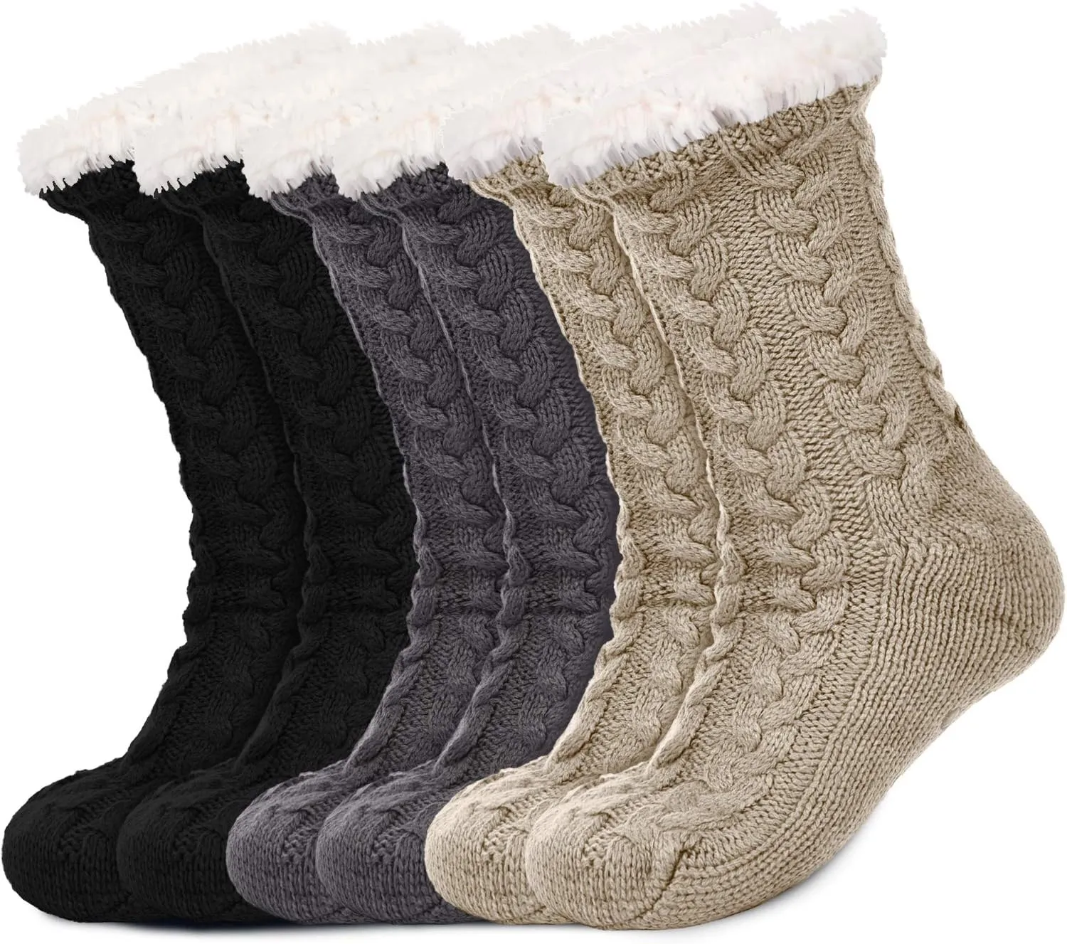SATINIOR 3 Pairs Women's Winter Slipper Socks Soft Warm Cozy Fuzzy Fleece-lined Slipper Socks