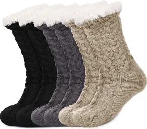 SATINIOR 3 Pairs Women's Winter Slipper Socks Soft Warm Cozy Fuzzy Fleece-lined Slipper Socks