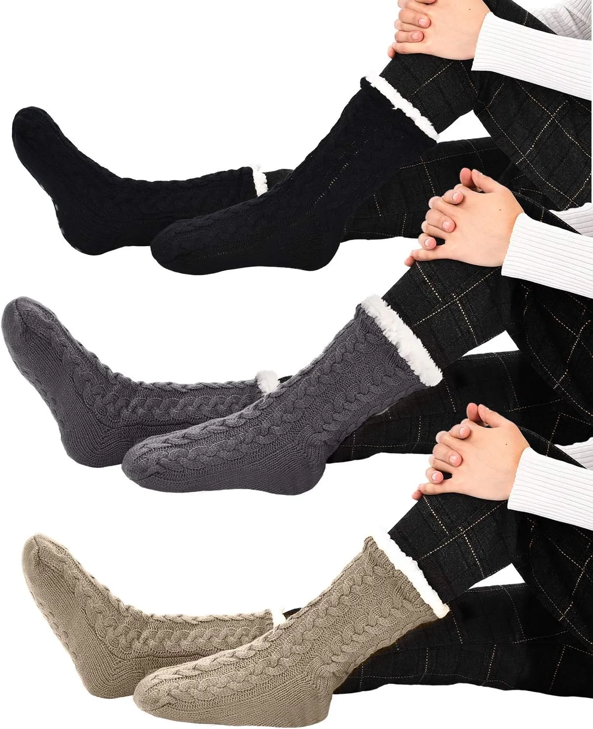 SATINIOR 3 Pairs Women's Winter Slipper Socks Soft Warm Cozy Fuzzy Fleece-lined Slipper Socks