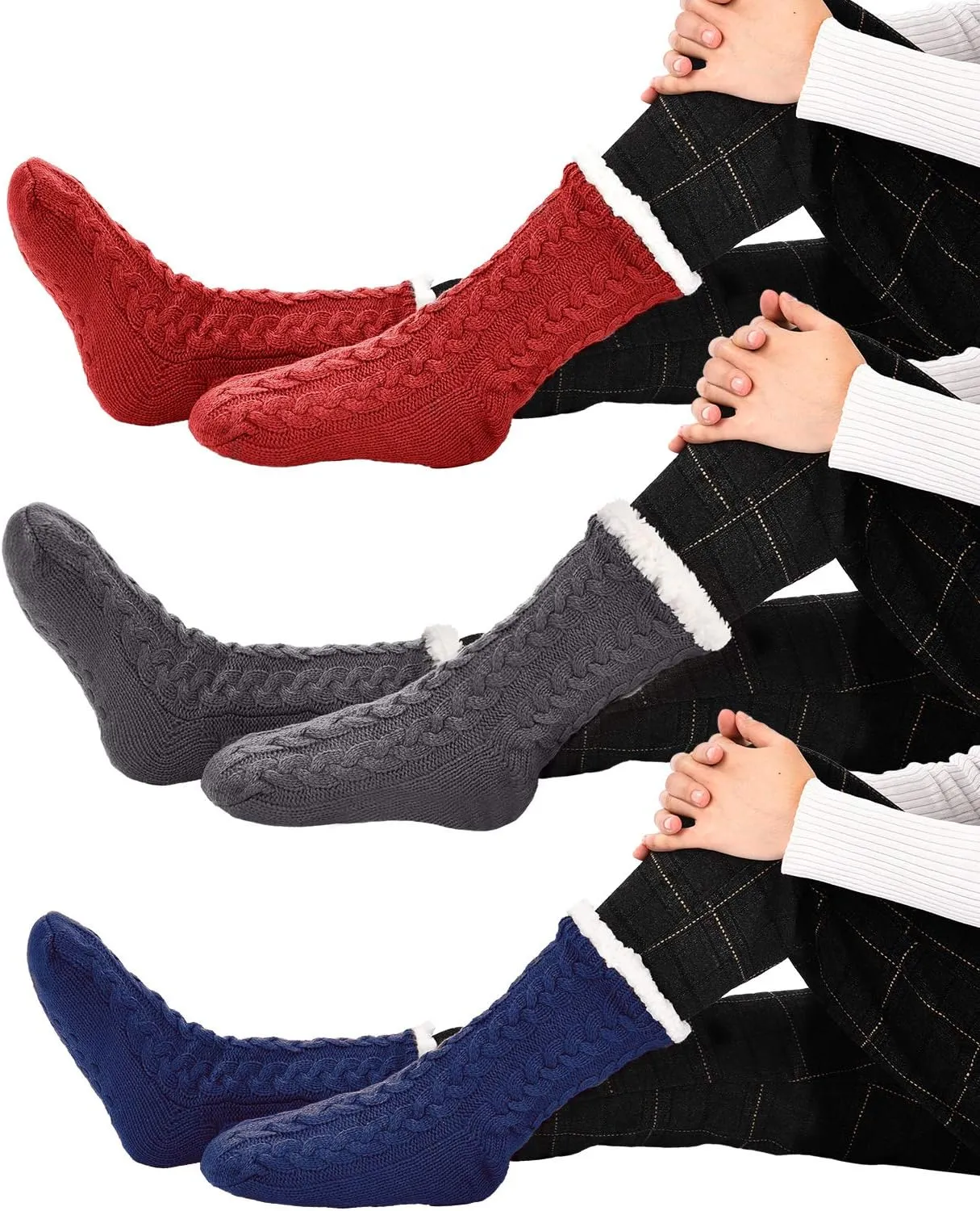 SATINIOR 3 Pairs Women's Winter Slipper Socks Soft Warm Cozy Fuzzy Fleece-lined Slipper Socks