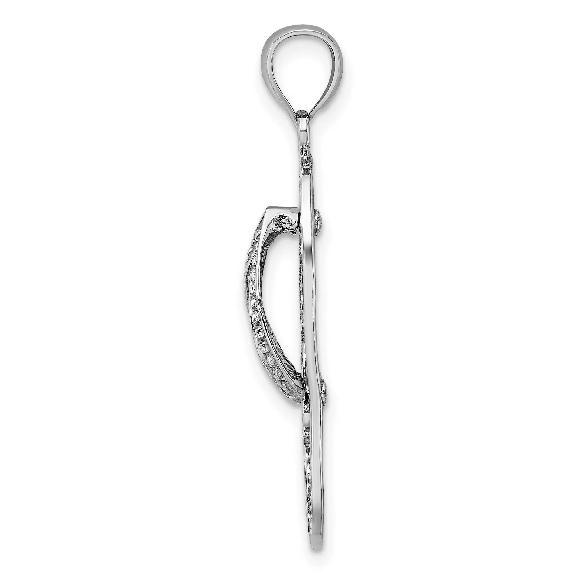 Sea Turtles on Flip Flop Sandal Charm Pendant in Real 14k White Gold