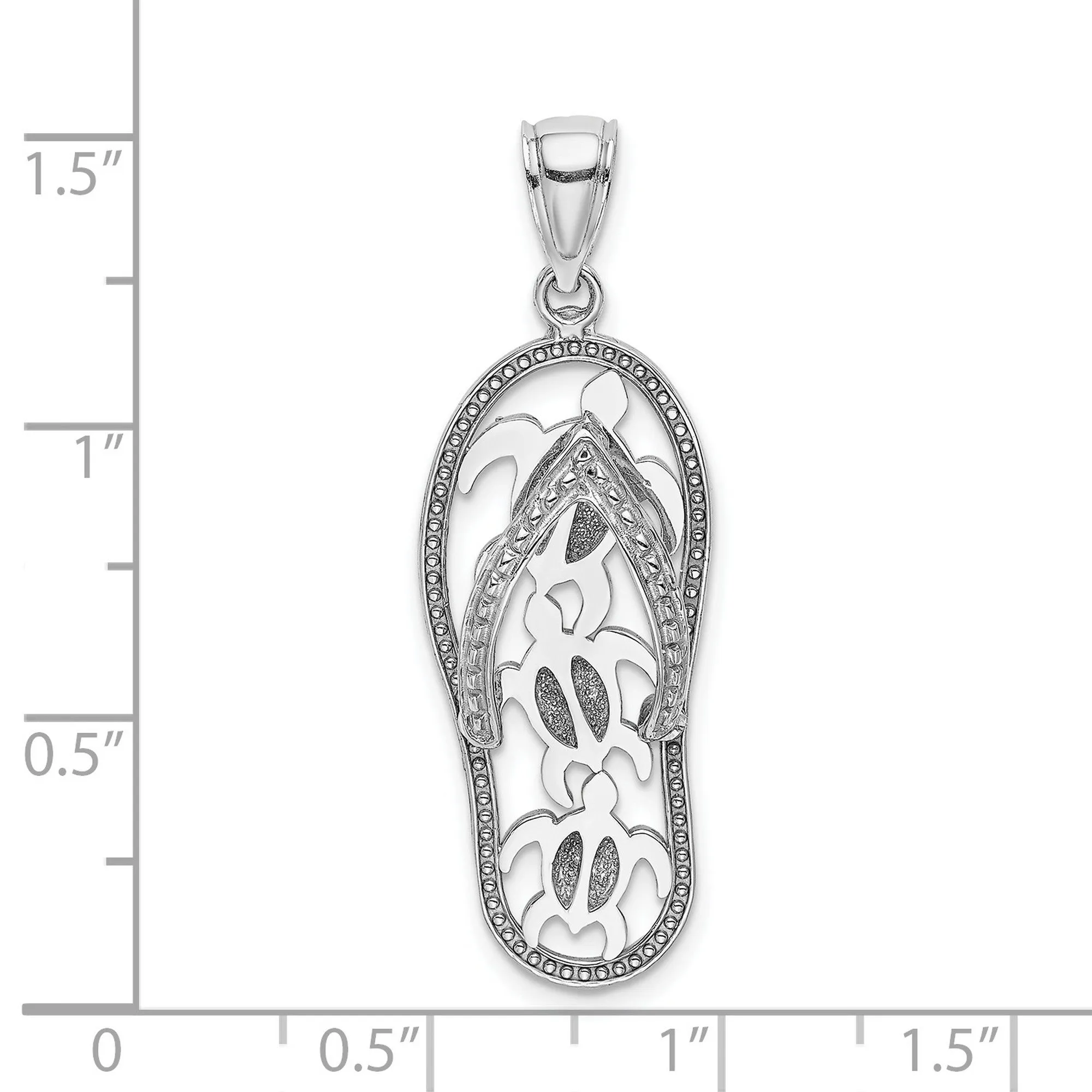 Sea Turtles on Flip Flop Sandal Charm Pendant in Real 14k White Gold