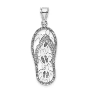 Sea Turtles on Flip Flop Sandal Charm Pendant in Real 14k White Gold