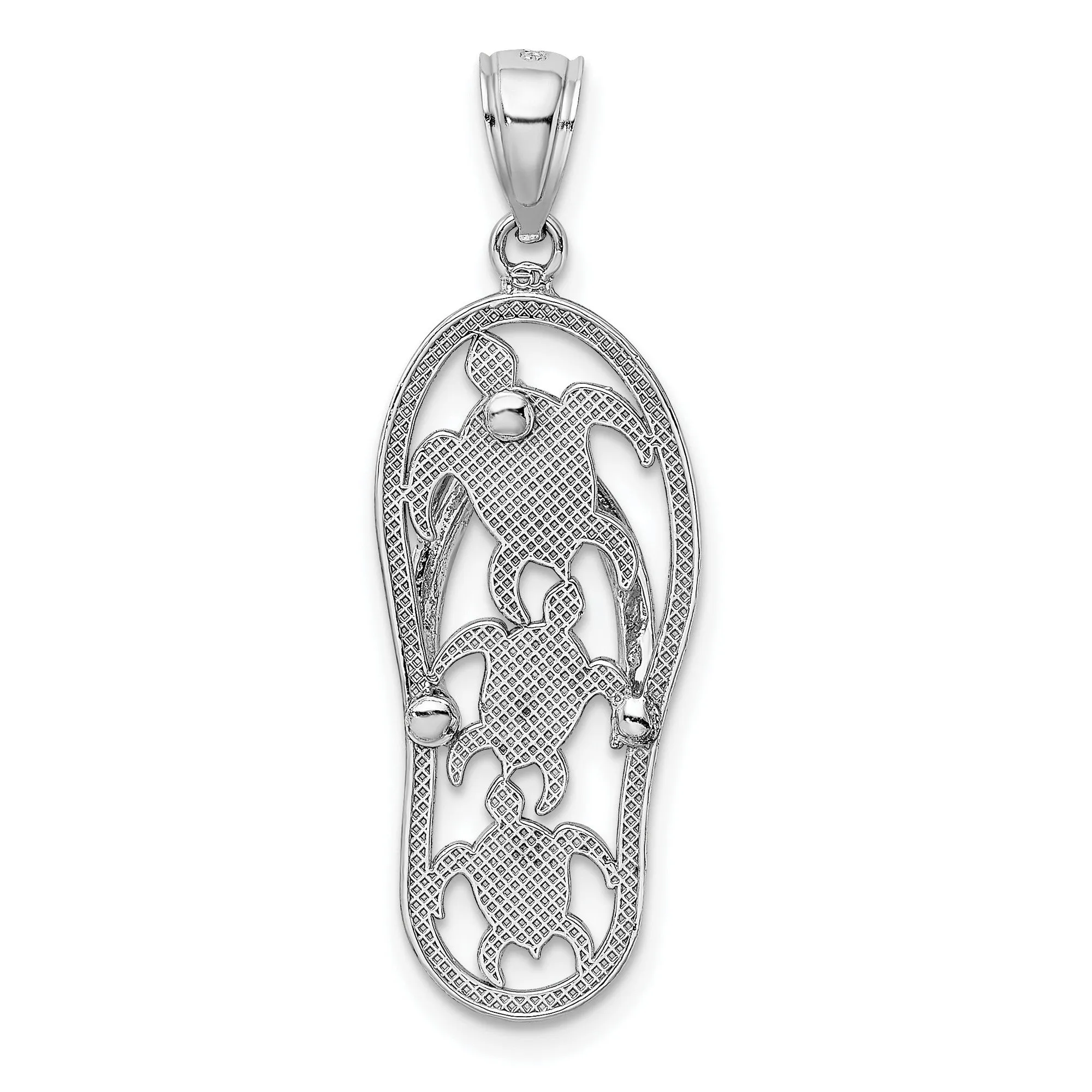 Sea Turtles on Flip Flop Sandal Charm Pendant in Real 14k White Gold