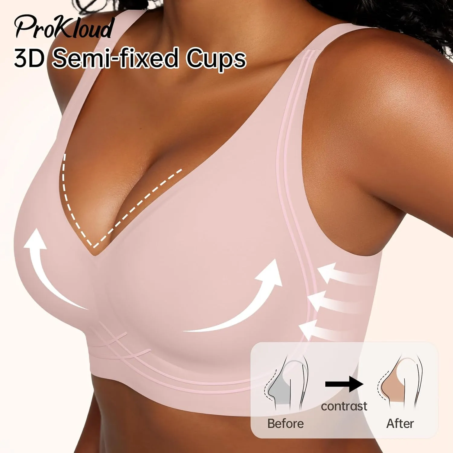 Seamless Wireless Bras for Women Full Coverage Push Up Bra Comfortable No Underwire Bralettes Deep V with Support and Lift