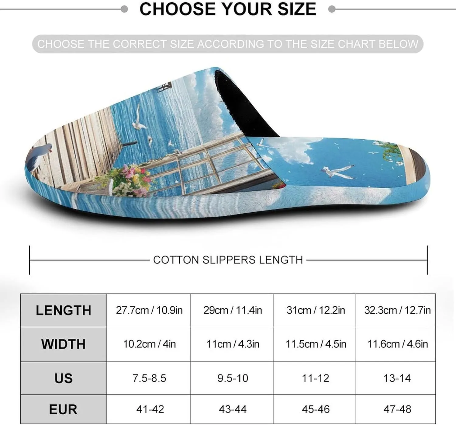 Seaside Boat Scenery Mens Slippers Warm House Shoes Cotton Slippers Home Bedroom Slippers Casual Shoes