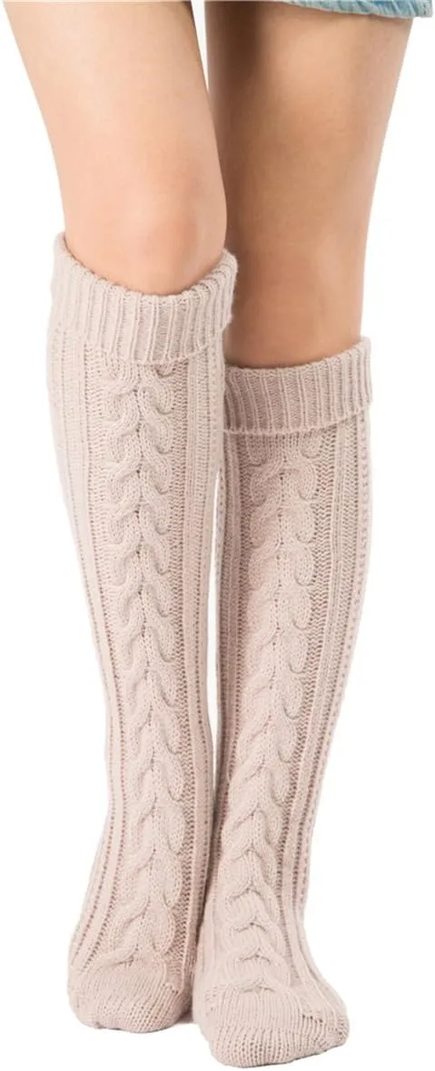 SherryDC Women's Cable Knit Long Boot Stocking Socks Knee High Winter Leg Warmers