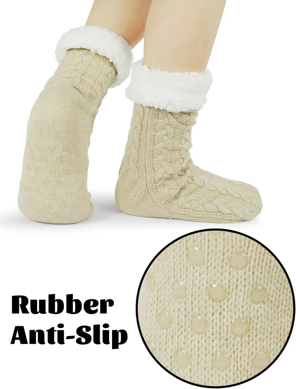 Slipper Socks for Women with Gripper - Winter Non Slip Thick Fuzzy Socks - Warm Cozy Christmas Gift