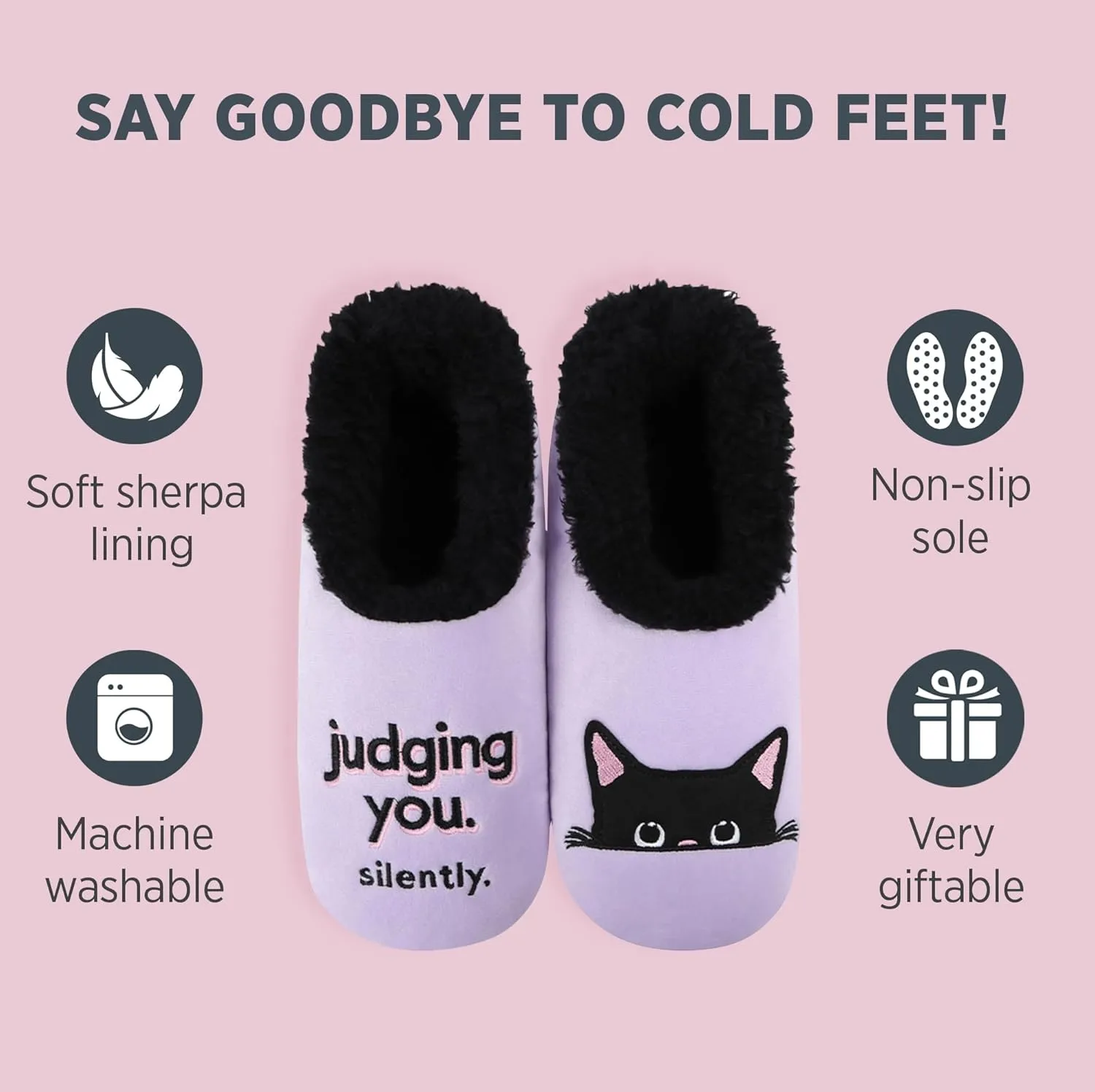 Snoozies Pairable Slipper Socks - Non-Slip Fuzzy Cat Slippers for Women