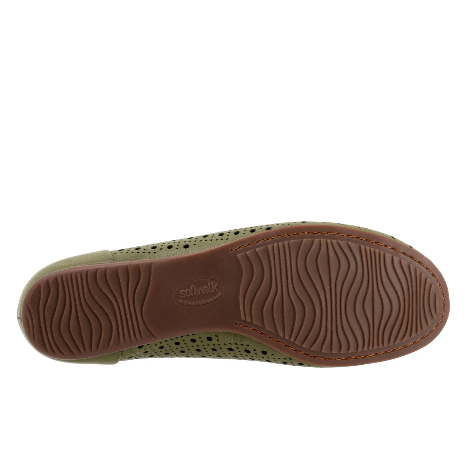 Softwalk Shelby Perf S2317-341 Womens Green Wide Leather Loafer Flats Shoes