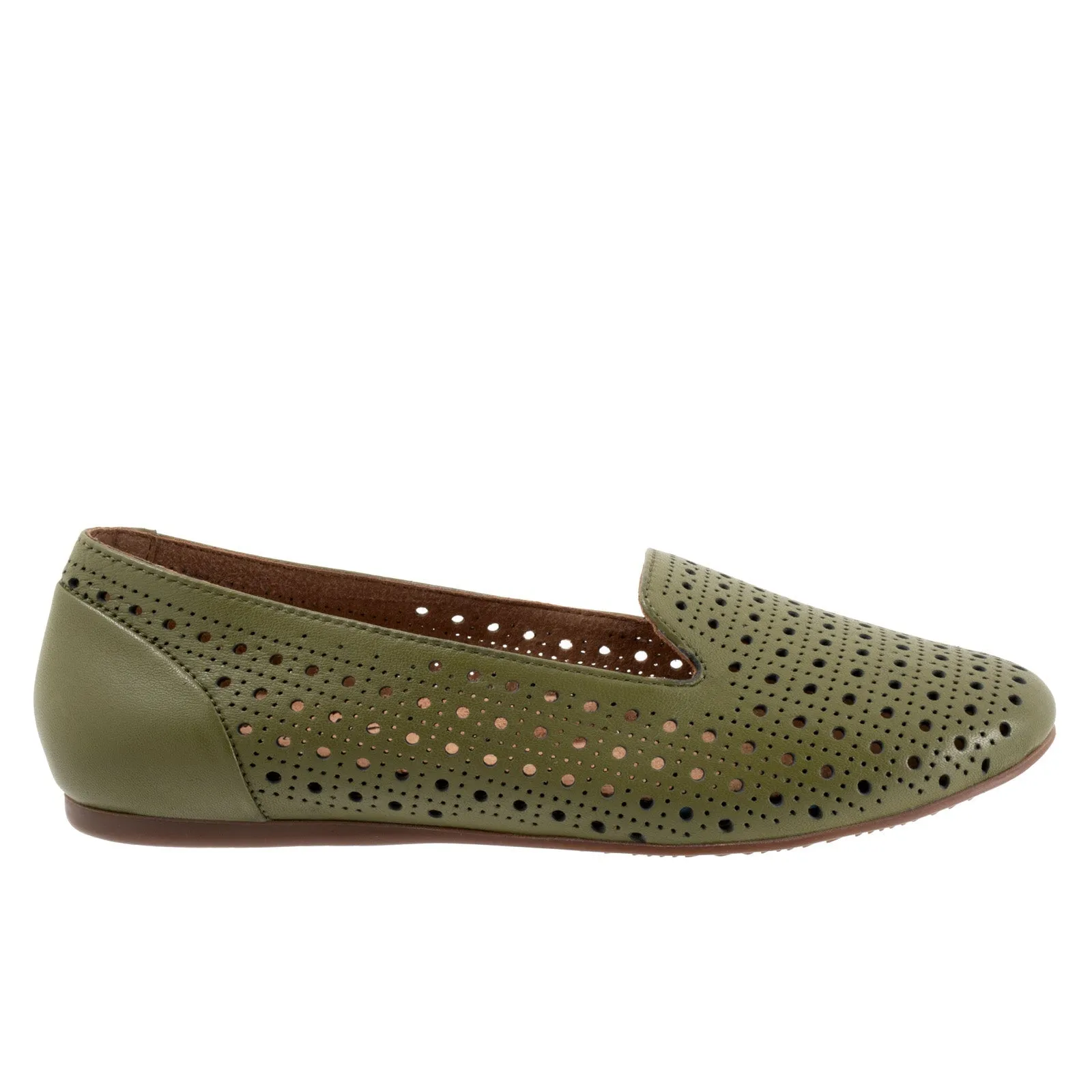 Softwalk Shelby Perf S2317-341 Womens Green Wide Leather Loafer Flats Shoes